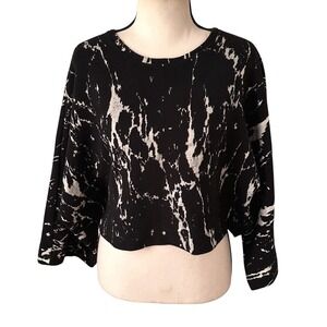 Wynne Layers Dolman Sleeve Knit Top Black White Tie Dye Boho Grunge Streetwear S